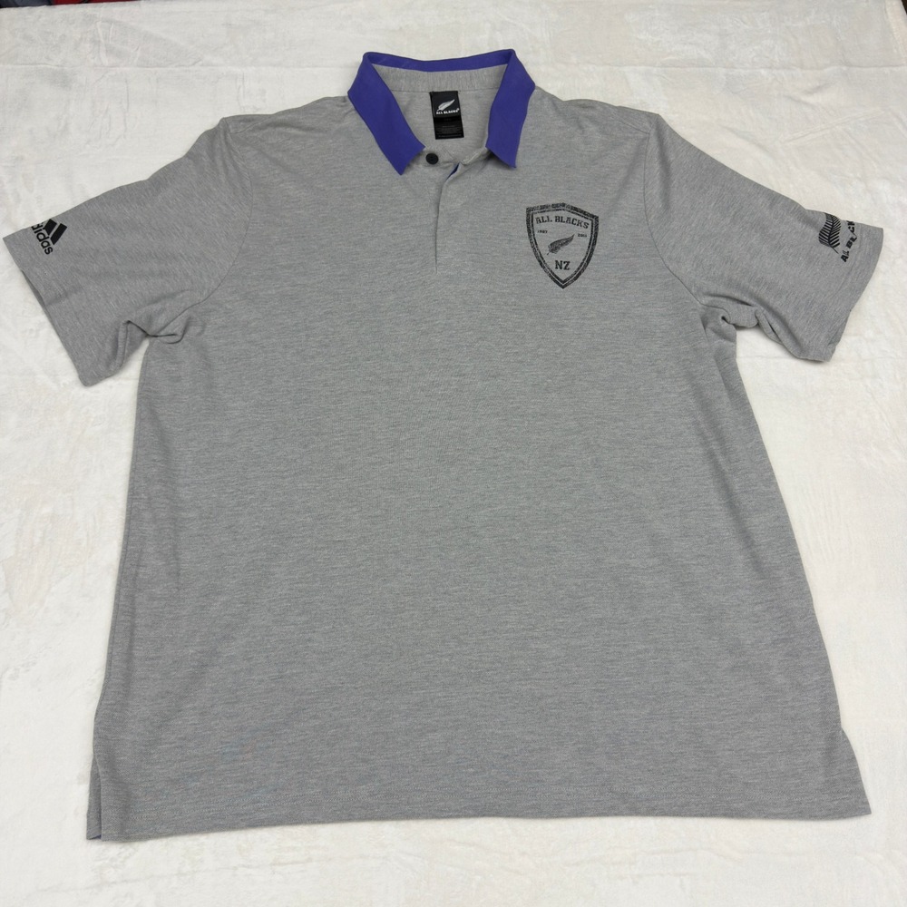 Adidas All Blacks New Zealand Rugby Polo Shirt Mens 3XL Grey Purple Cotton Knit
